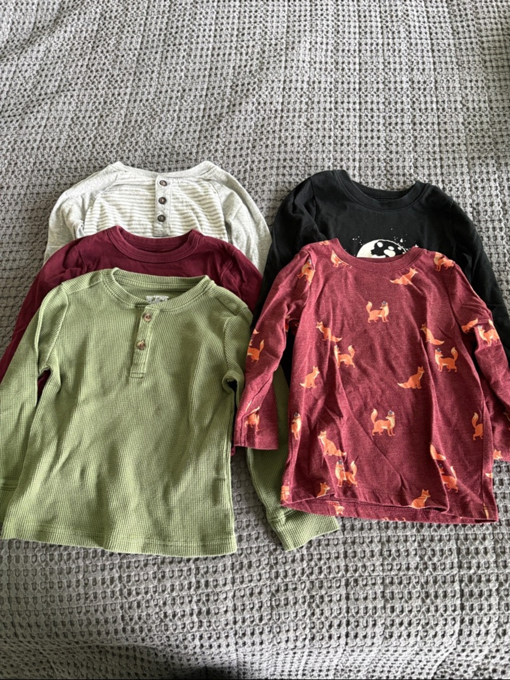 Kids Long-Sleeve Shirt Bundle - Green, Maroon, Black, gray